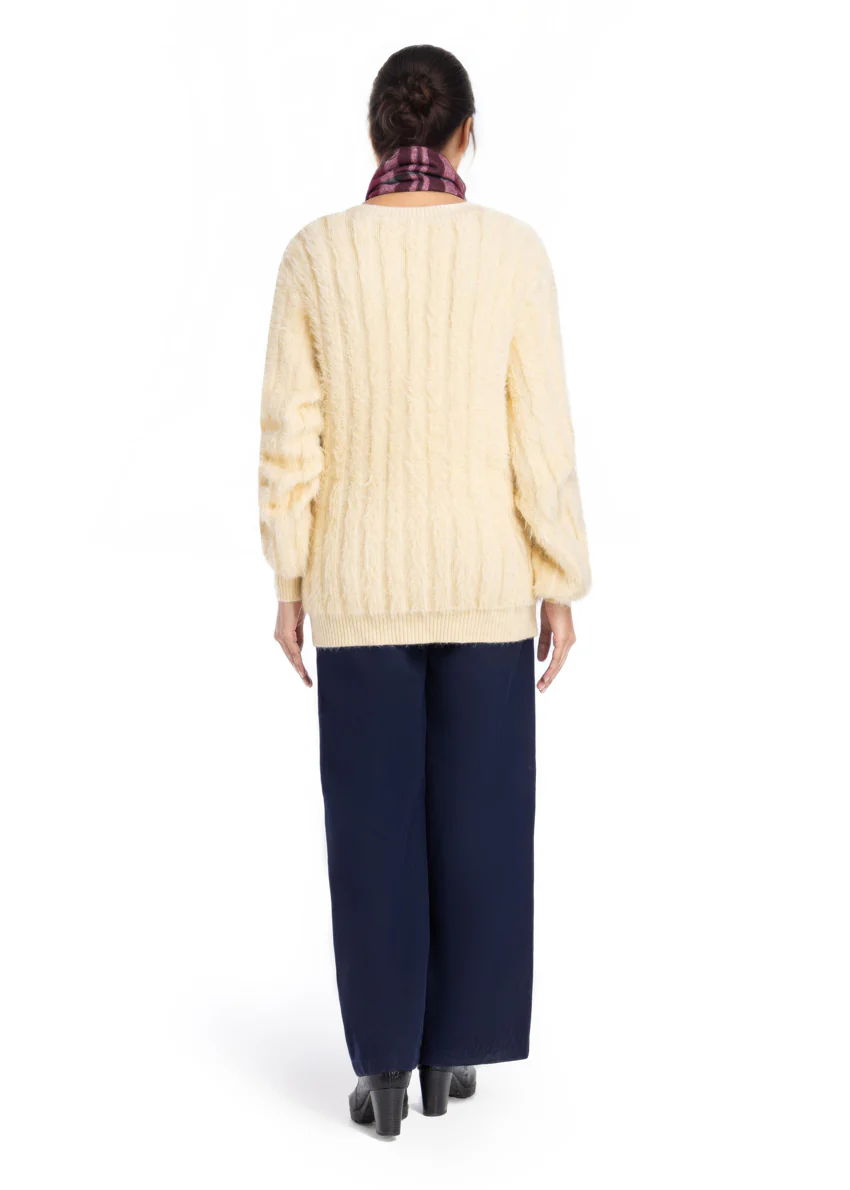 Cream-V Neck Cardigan Full Sleeves Sweater (25Y-024-67) - Image 2