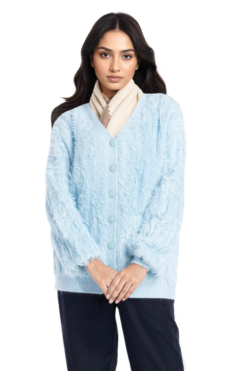 Sky-Blue-V Neck Cardigan Full Sleeves Sweater (25Y-024-67) - Image 3