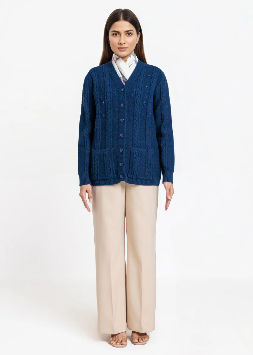 Navy-V-Cardigan Full Sleeves Sweater (25Y-025-67) - Image 3