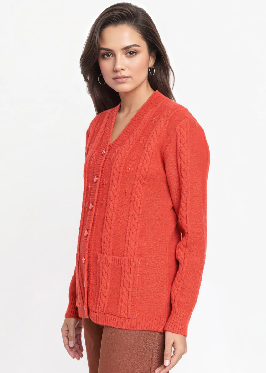 Rust-V-Cardigan Full Sleeves Sweater (25Y-025-67) - Image 4