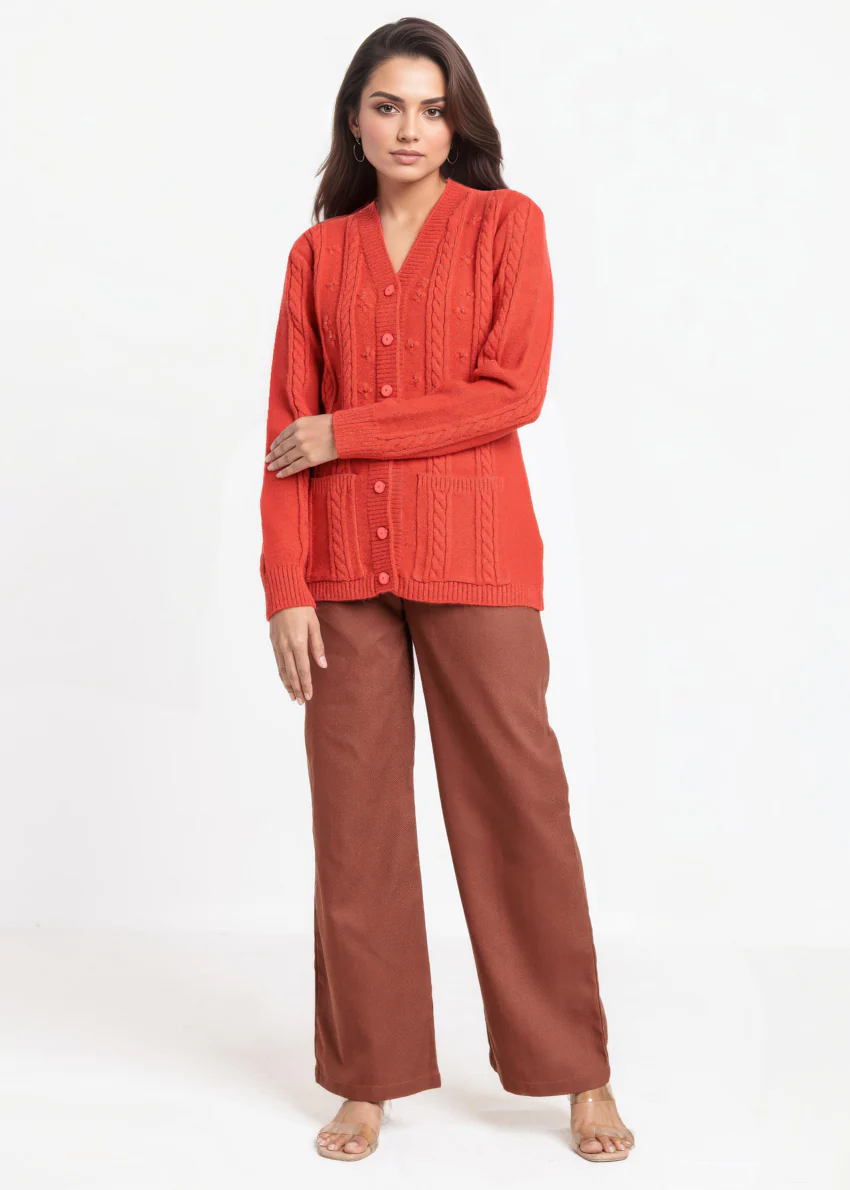 Rust-V-Cardigan Full Sleeves Sweater (25Y-025-67) - Image 5
