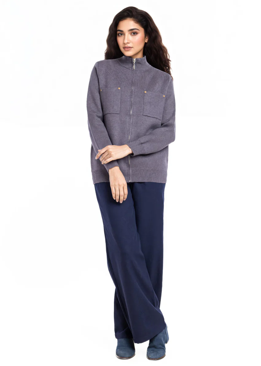 Charcoal-Turtle Neck Zipper Full Sleeves Sweater (25Y-026-67) - Image 4