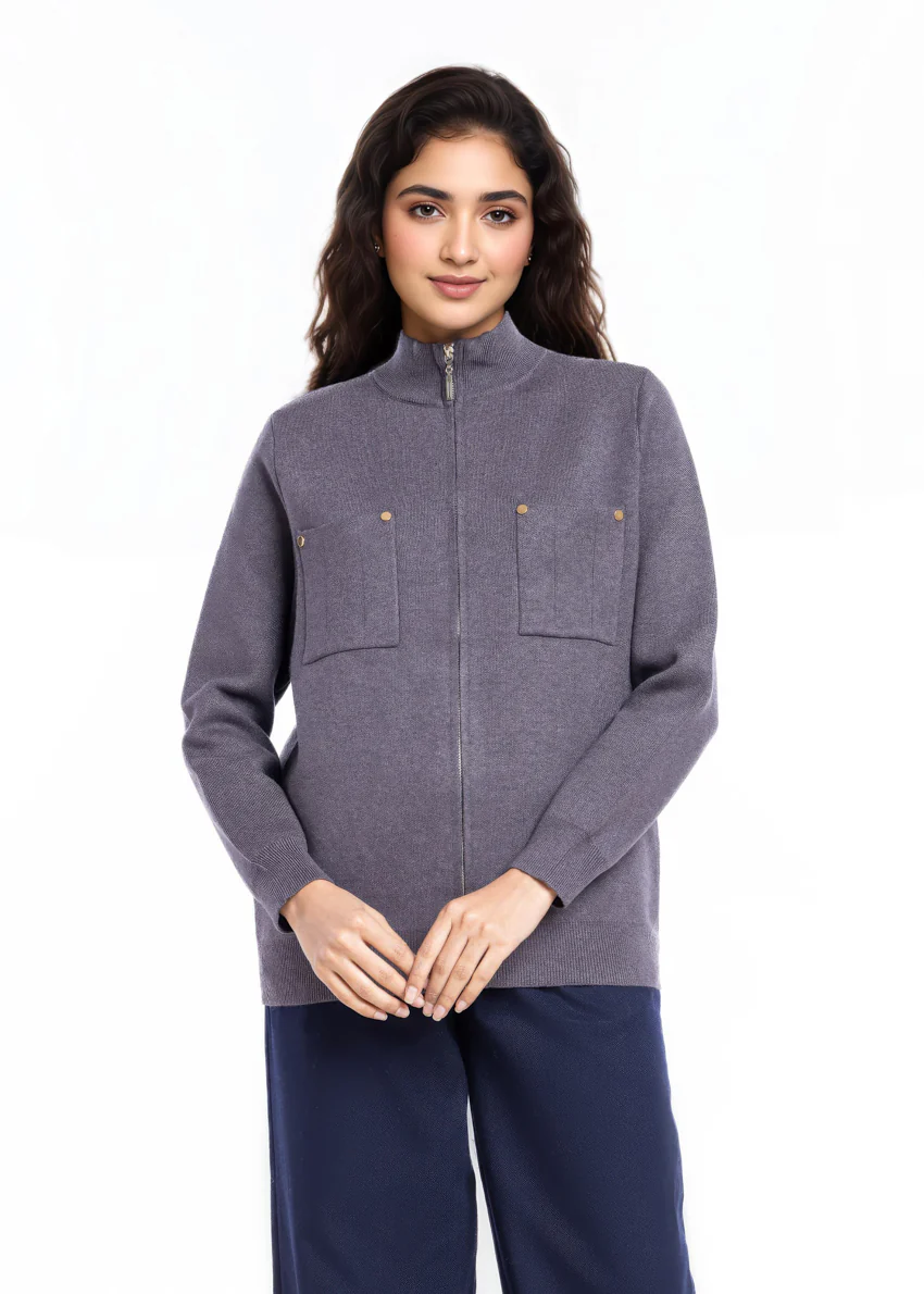 Charcoal-Turtle Neck Zipper Full Sleeves Sweater (25Y-026-67) - Image 6