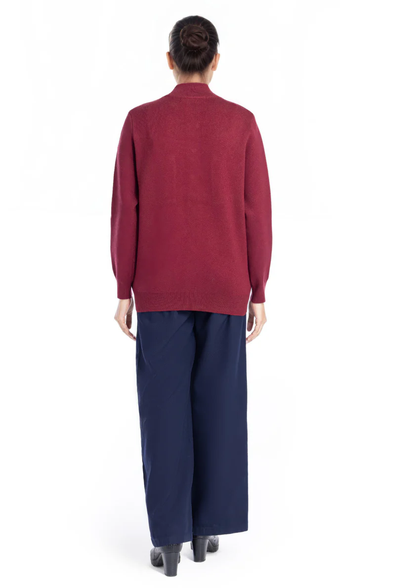 Maroon-Turtle Neck Zipper Full Sleeves Sweater (25Y-026-67) - Image 2
