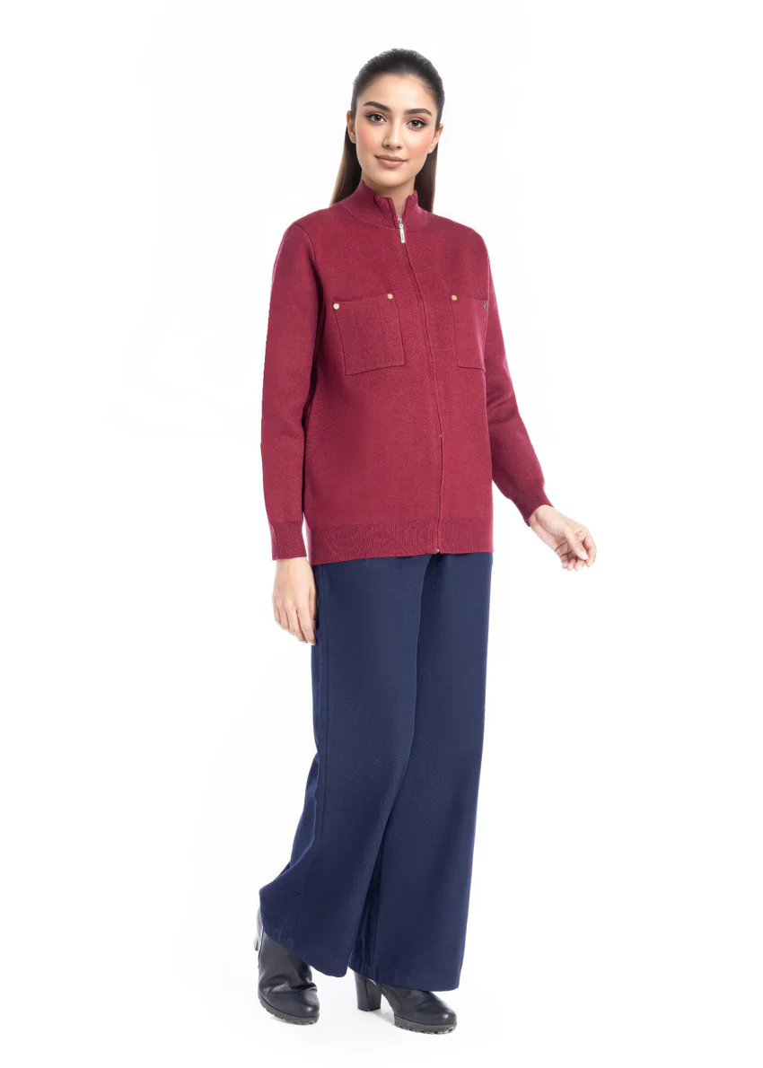 Maroon-Turtle Neck Zipper Full Sleeves Sweater (25Y-026-67) - Image 4