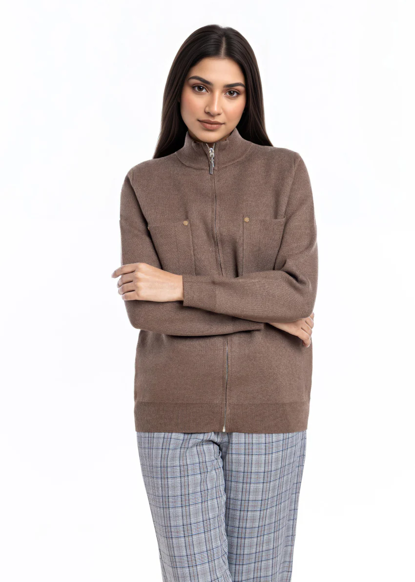 N-Brown-Turtle Neck Zipper Full Sleeves Sweater (25Y-026-67) - Image 3