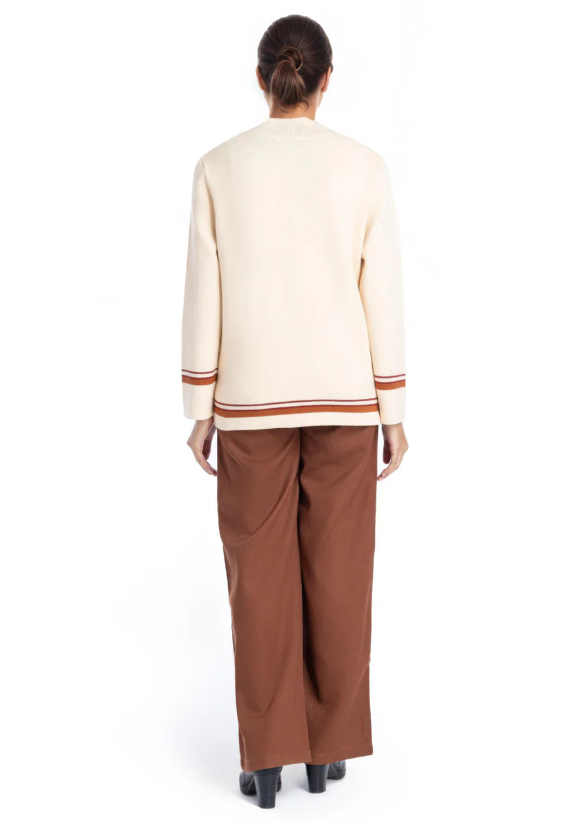 Beige-Baseball Collar Zipper Full Sleeves Sweater (25Y-027-67) - Image 2