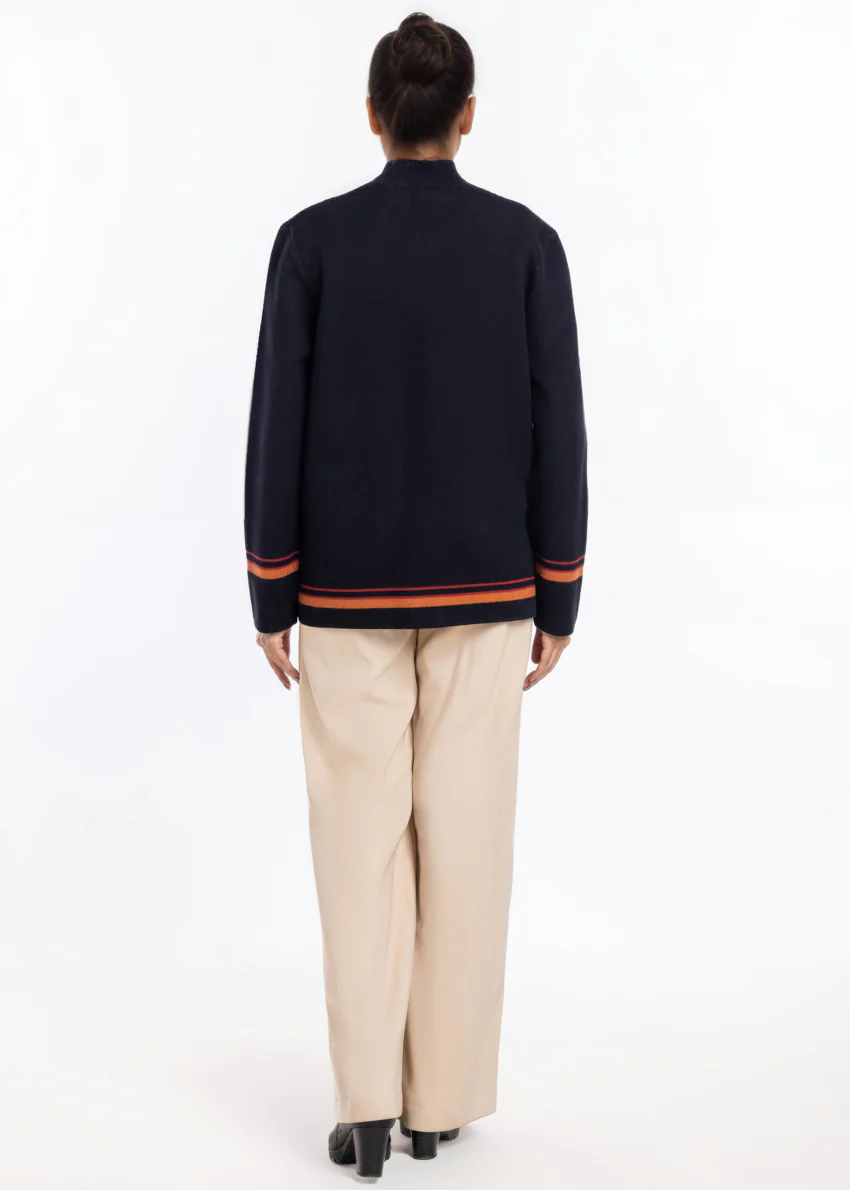 Black-Baseball Collar Zipper Full Sleeves Sweater (25Y-027-67) - Image 2