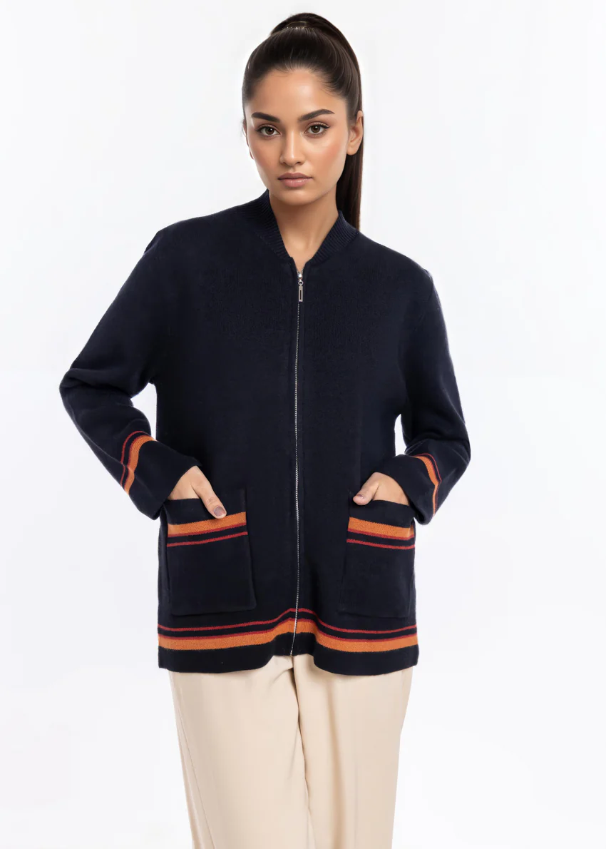 Black-Baseball Collar Zipper Full Sleeves Sweater (25Y-027-67) - Image 3