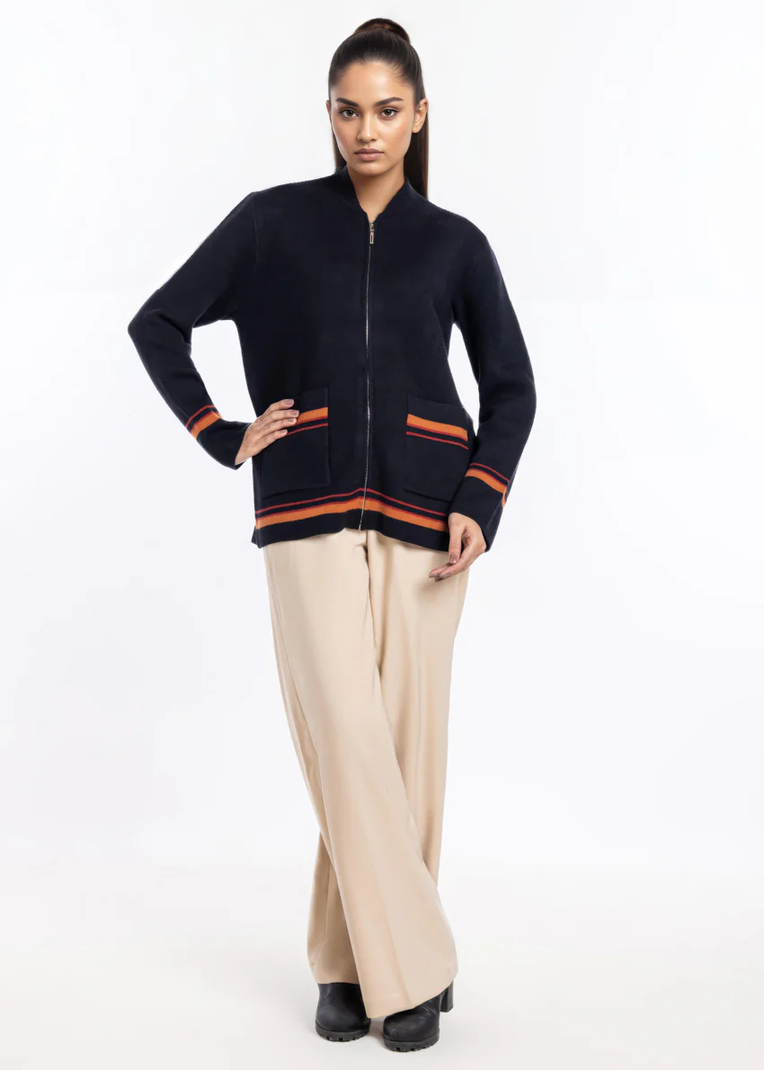 Black-Baseball Collar Zipper Full Sleeves Sweater (25Y-027-67) - Image 5