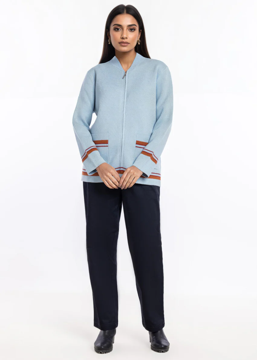 Ice-Blue-Baseball Collar Zipper Full Sleeves Sweater (25Y-027-67) - Image 2