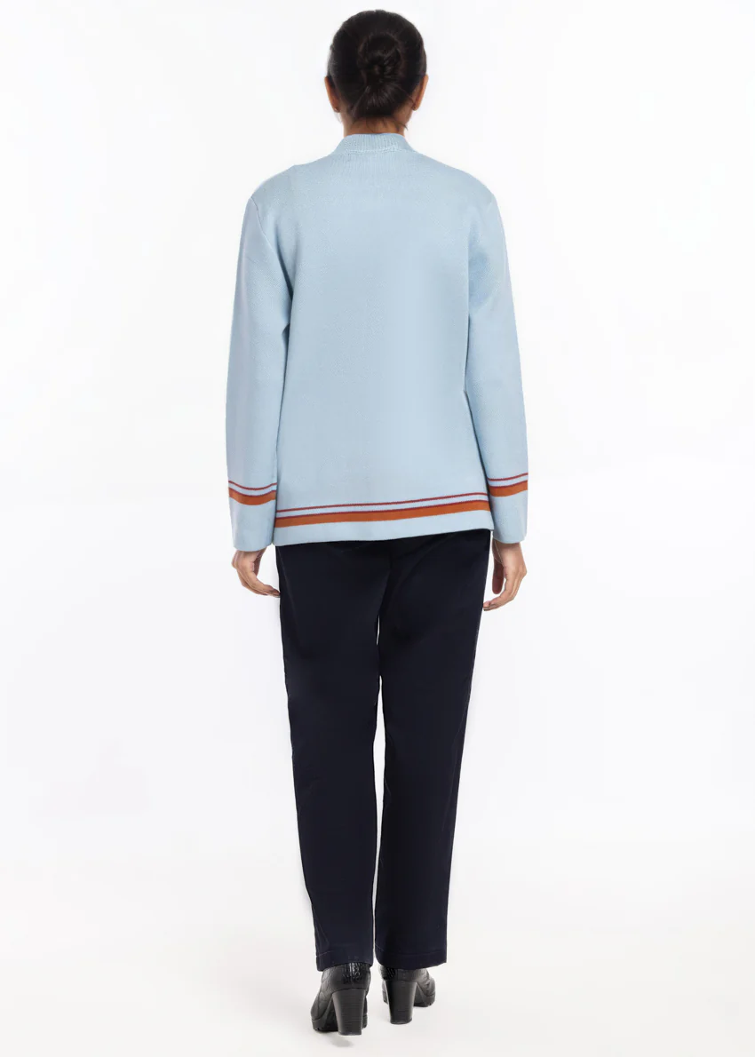 Ice-Blue-Baseball Collar Zipper Full Sleeves Sweater (25Y-027-67) - Image 3