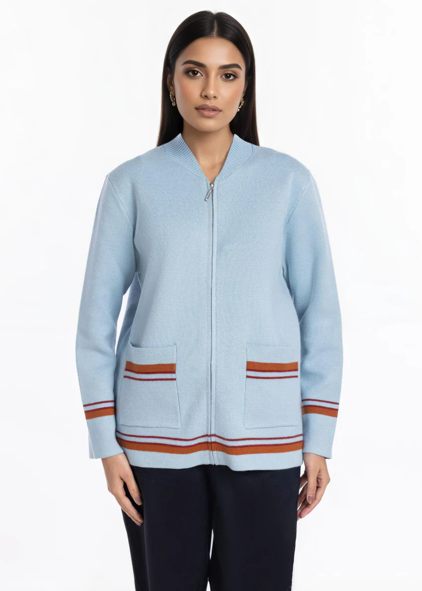 Ice-Blue-Baseball Collar Zipper Full Sleeves Sweater (25Y-027-67) - Image 4