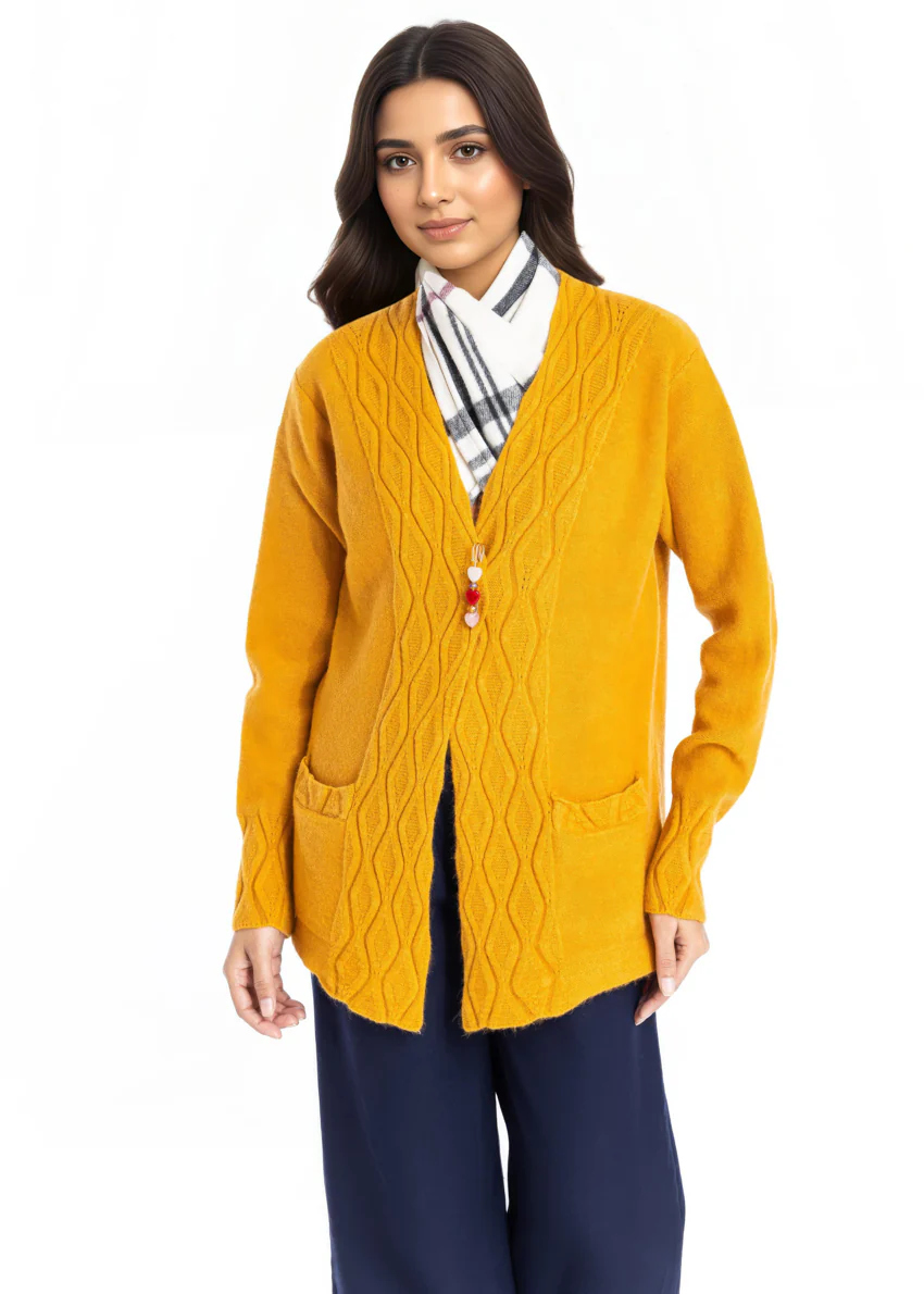 Mustard-V-Cardigan Full Sleeves Sweater (25Y-028-67) - Image 3