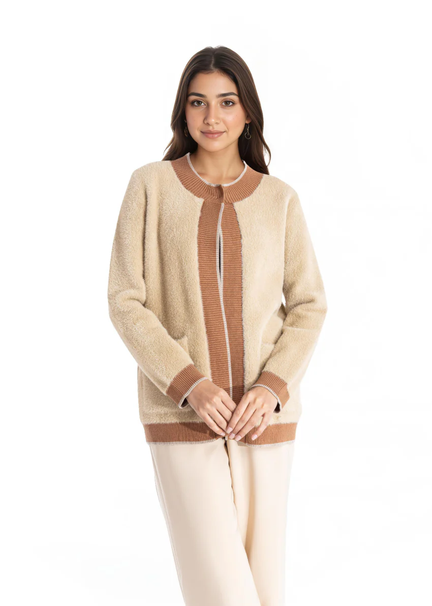 Khaki-Round Neck Full Sleeves Cardigan Sweater (25Y-029-67) - Image 2