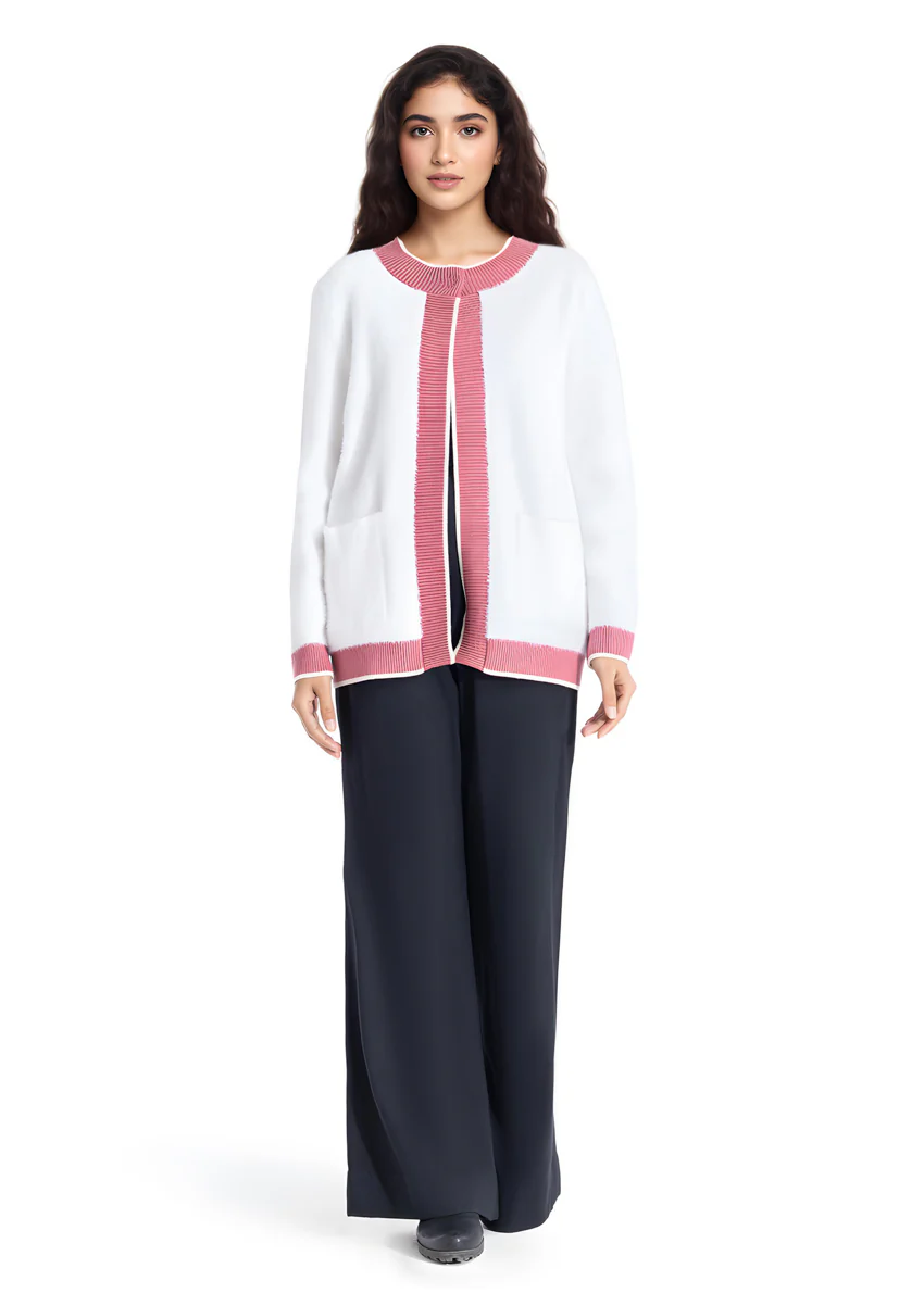 White-Round Neck Full Sleeves Cardigan Sweater (25Y-029-67) - Image 2