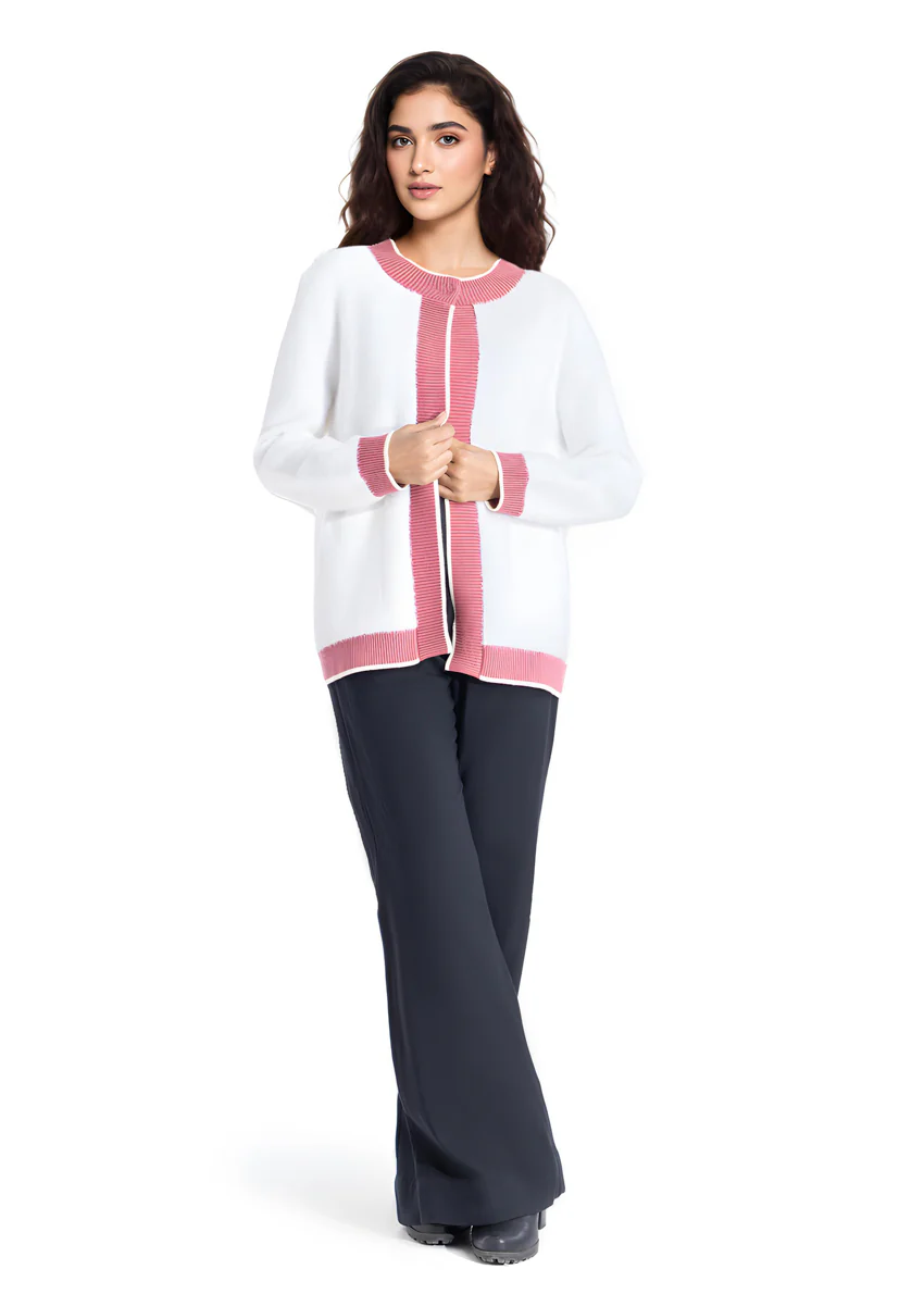 White-Round Neck Full Sleeves Cardigan Sweater (25Y-029-67) - Image 3