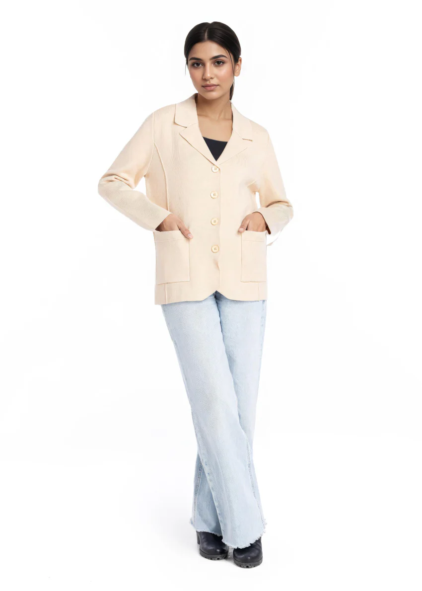 Beige-Notched Collar Full Sleeves Cardigan Sweater (25Y-030-67) - Image 3