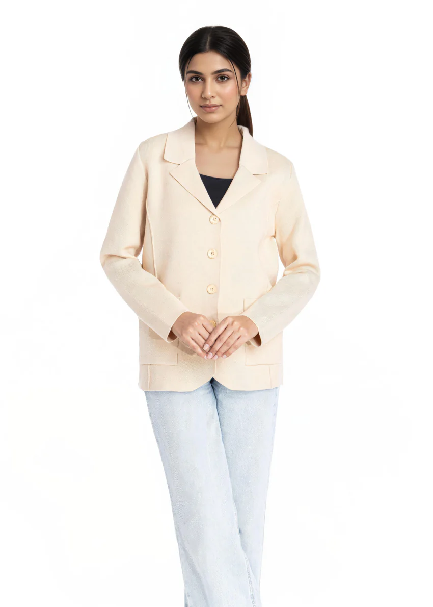 Beige-Notched Collar Full Sleeves Cardigan Sweater (25Y-030-67) - Image 4
