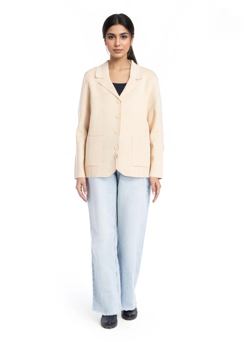 Beige-Notched Collar Full Sleeves Cardigan Sweater (25Y-030-67) - Image 5