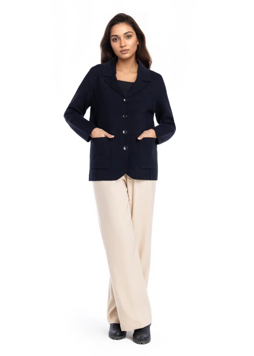 Black-Notched Collar Full Sleeves Cardigan Sweater (25Y-030-67) - Image 3
