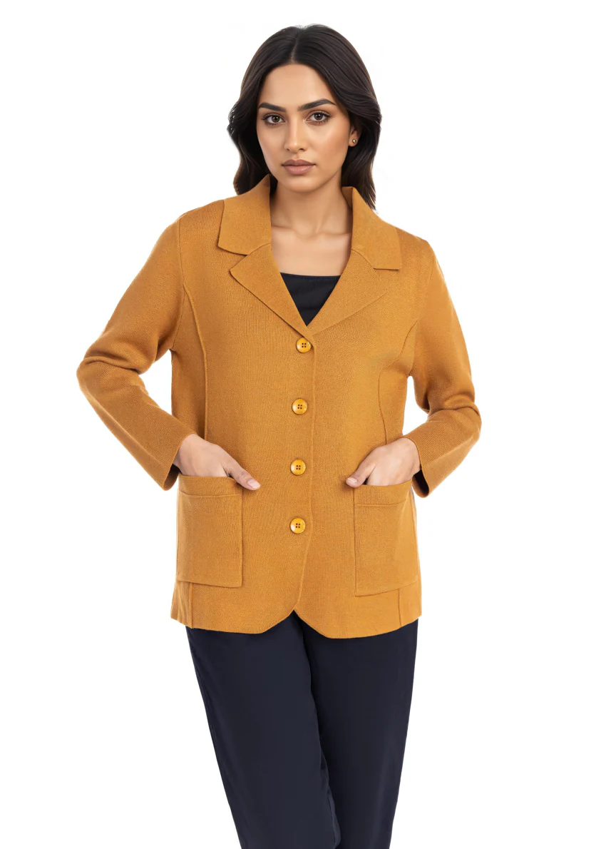 Mustard-Notched Collar Full Sleeves Cardigan Sweater (25Y-030-67) - Image 4