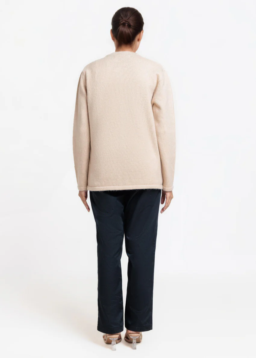 Beige-Round Neck Full Sleeves Cardigan Sweater (25Y-031-67) - Image 2