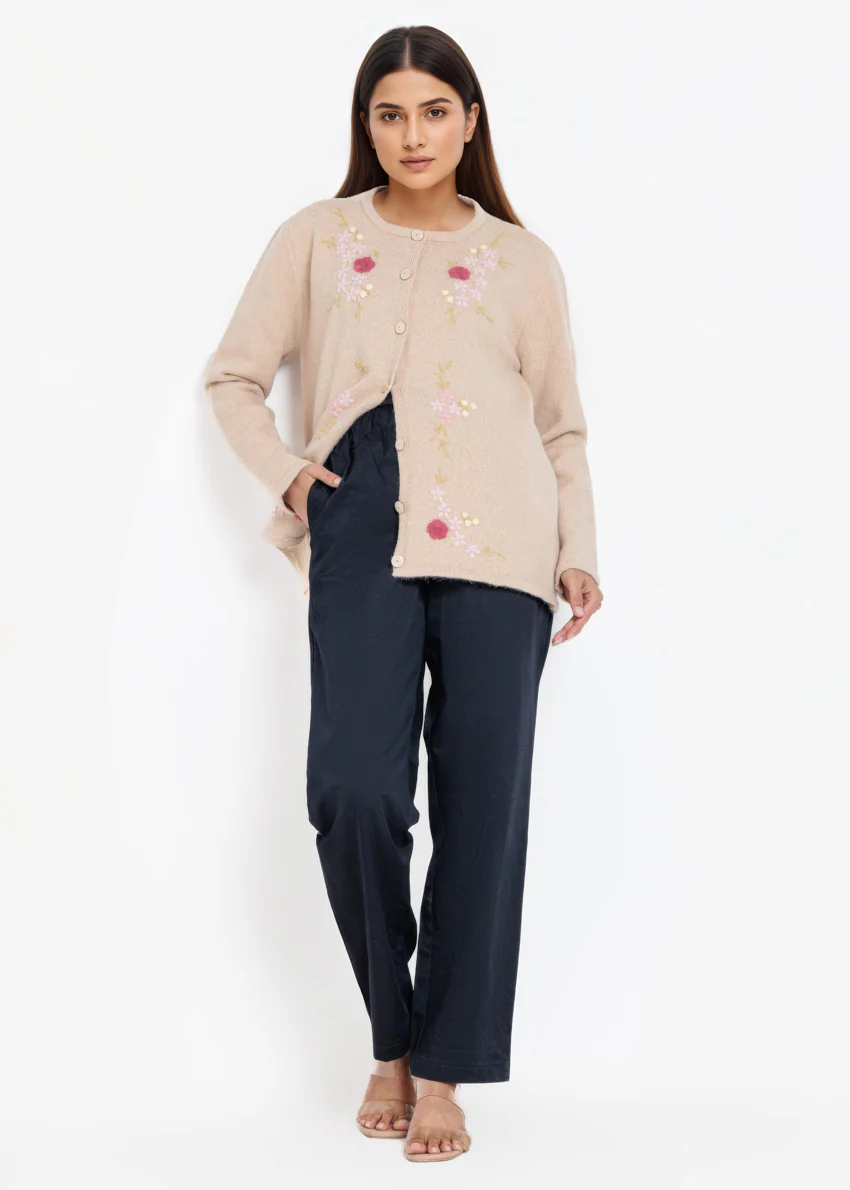 Beige-Round Neck Full Sleeves Cardigan Sweater (25Y-031-67) - Image 4