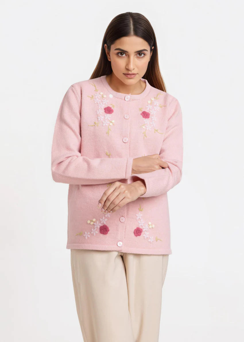 L-Pink-Round Neck Full Sleeves Cardigan Sweater (25Y-031-67) - Image 4