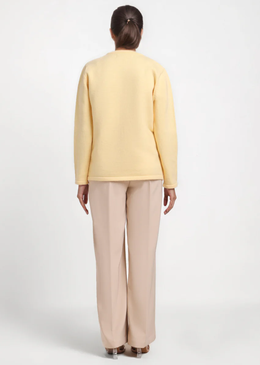 L-Yellow-Round Neck Full Sleeves Cardigan Sweater (25Y-031-67) - Image 2