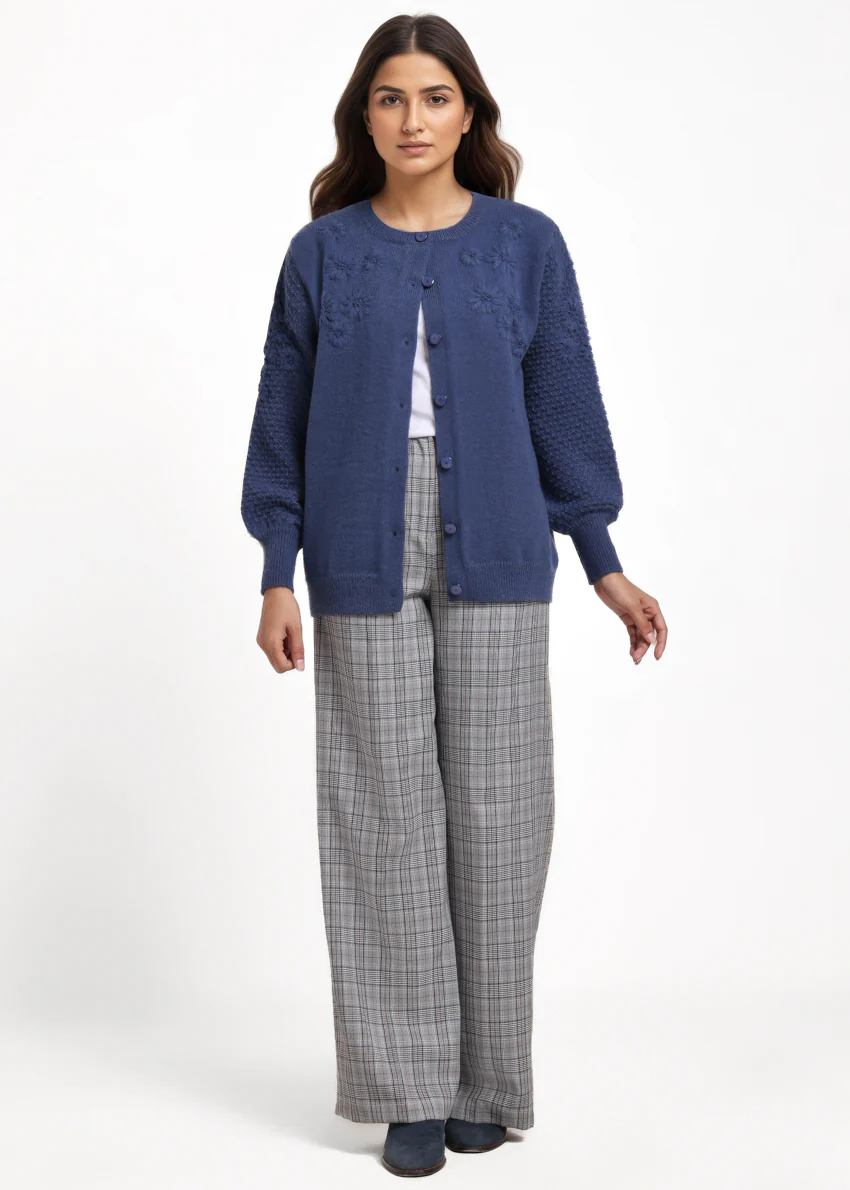Blue-Round Neck Full Sleeves Cardigan Sweater (25Y-032-67) - Image 3