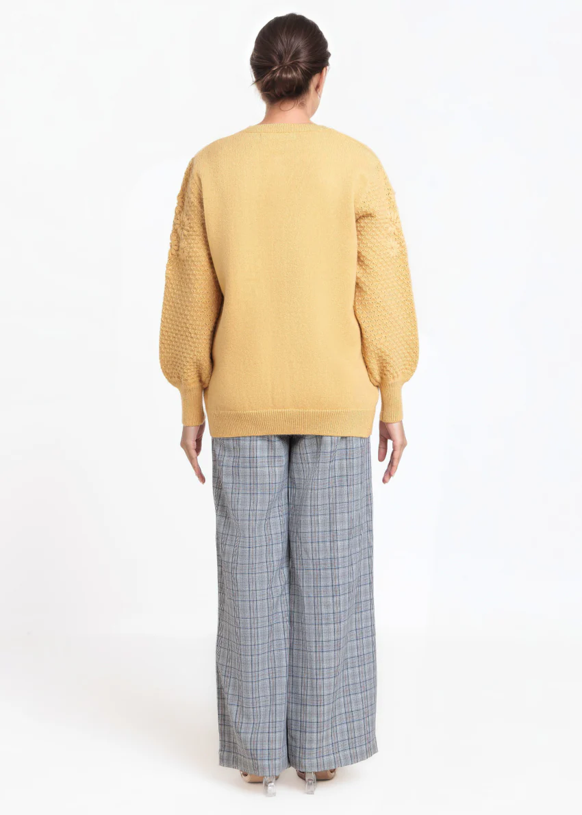 Mustard-Round Neck Full Sleeves Cardigan Sweater (25Y-032-67) - Image 2
