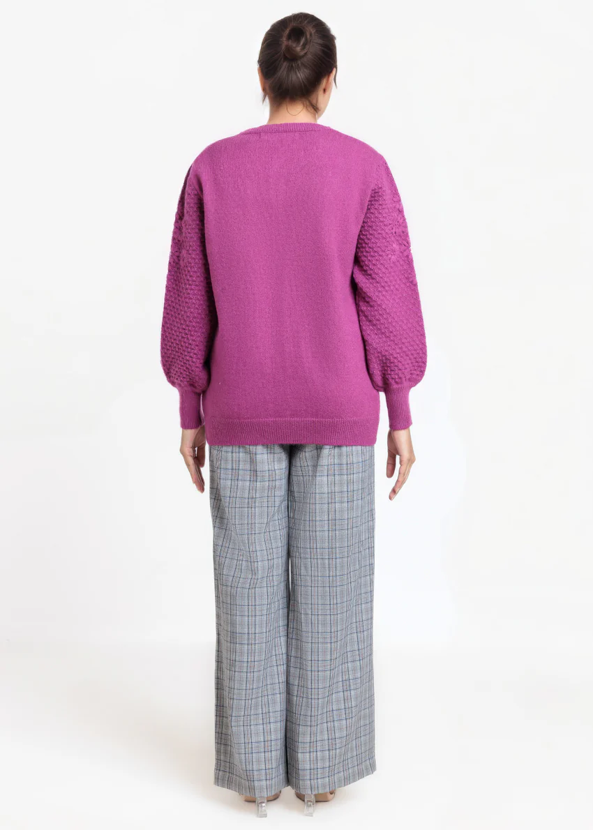 Purple-Round Neck Full Sleeves Cardigan Sweater (25Y-032-67) - Image 2