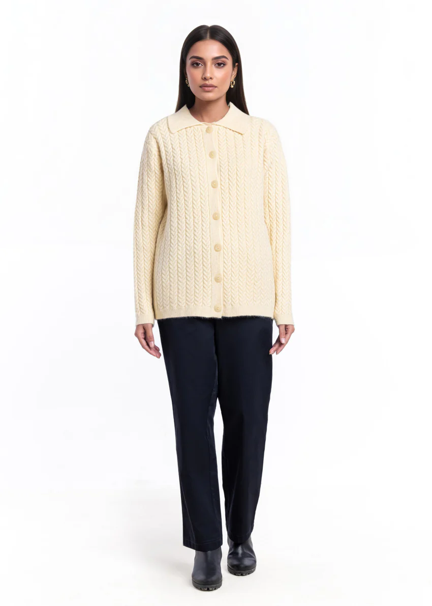Cream-Wing Collar Full Sleeves Cardigan Sweater (25Y-033-67) - Image 4