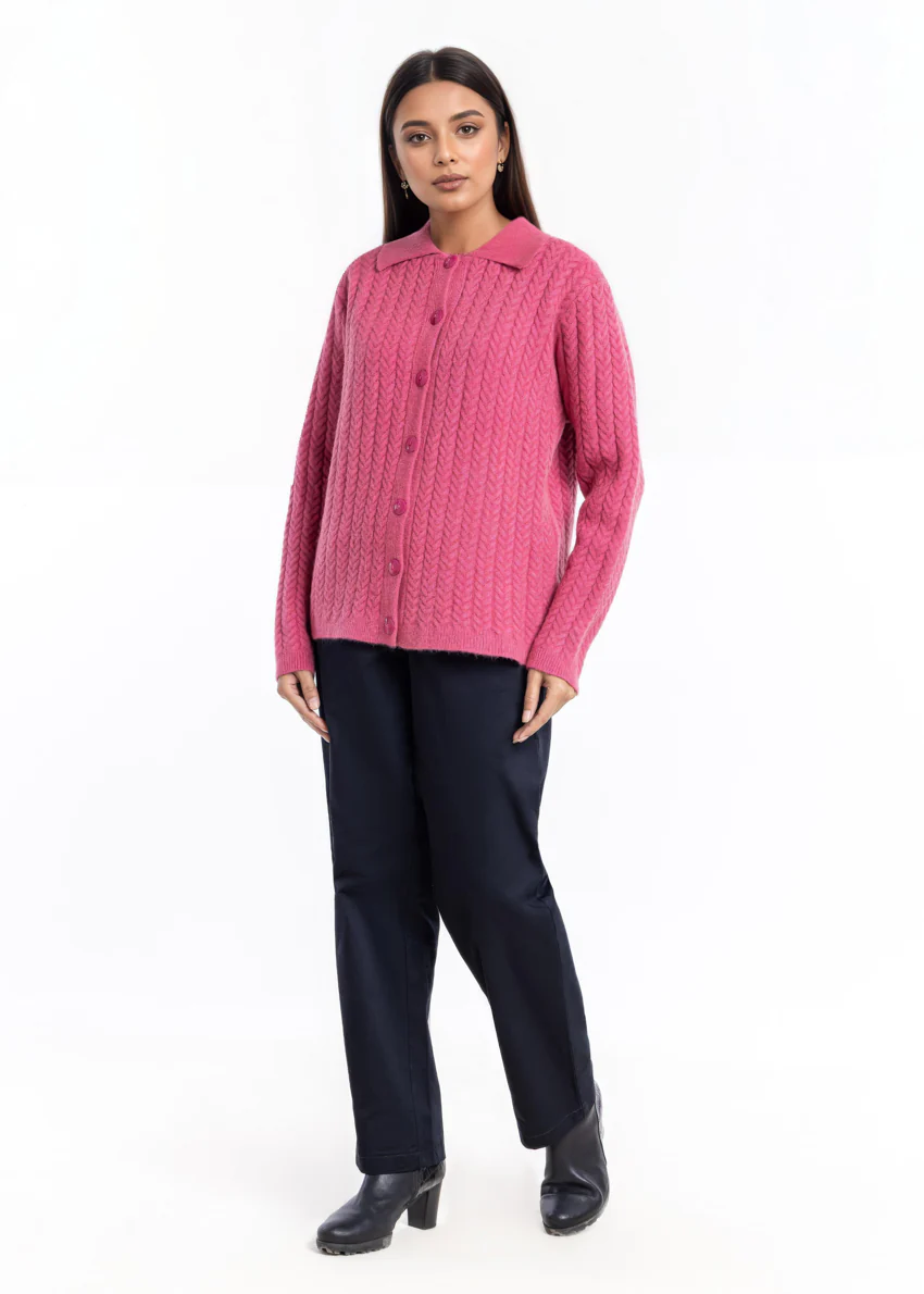 Pink-Wing Collar Full Sleeves Cardigan Sweater (25Y-033-67) - Image 4