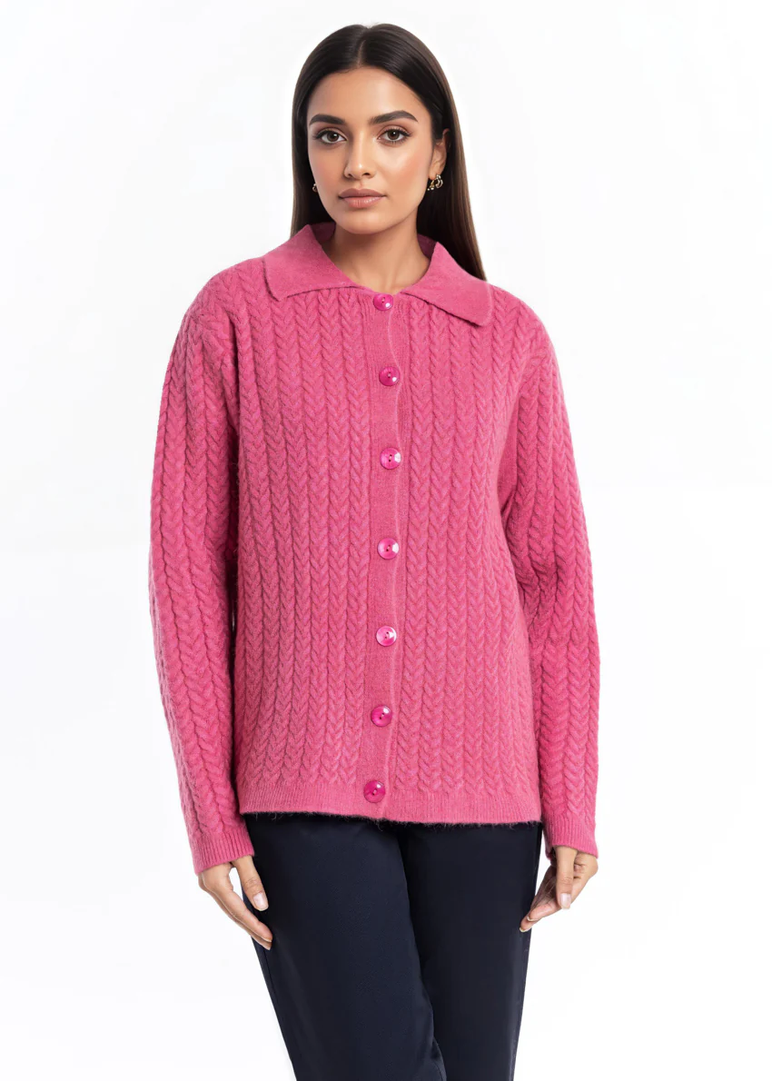 Pink-Wing Collar Full Sleeves Cardigan Sweater (25Y-033-67) - Image 5
