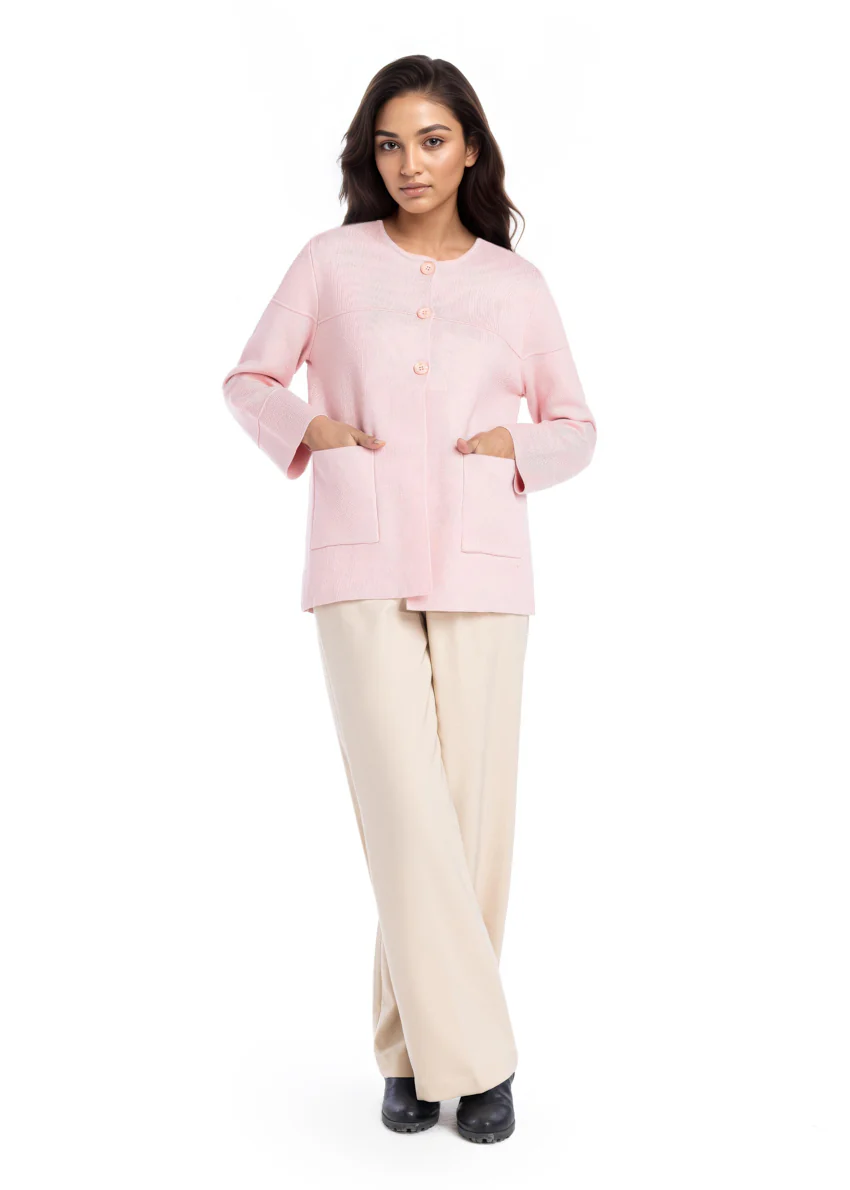 L-Pink-Round Neck Full Sleeves Cardigan Sweater (25Y-034-67) - Image 4