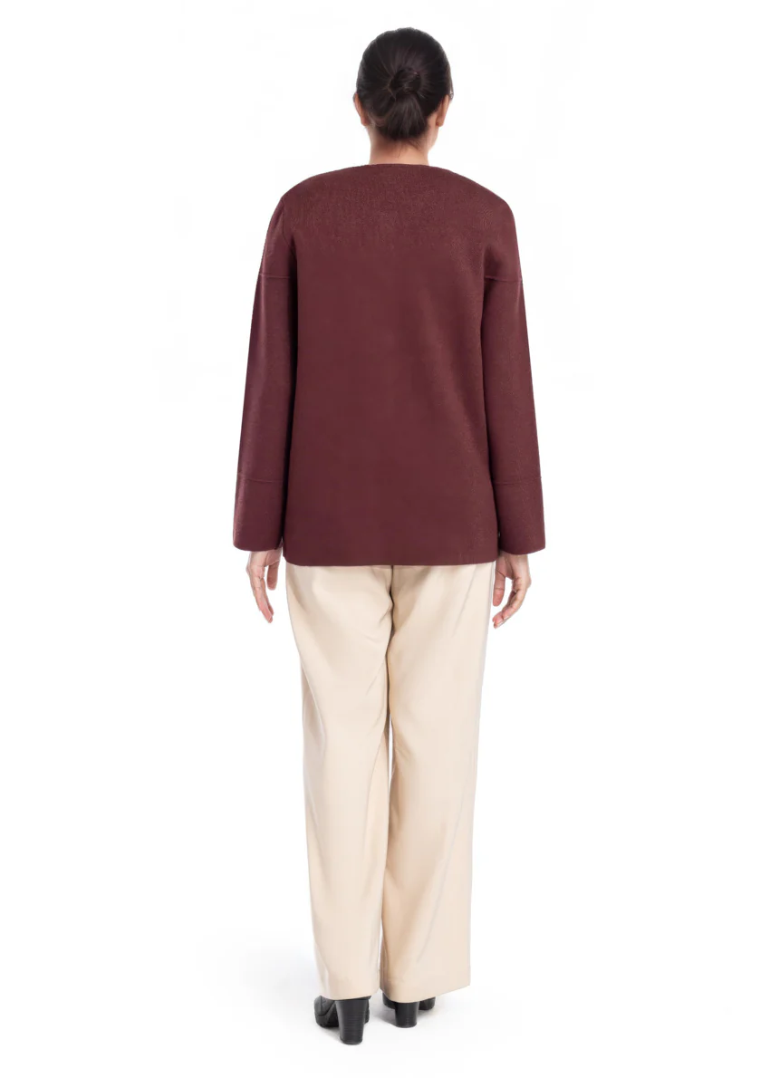 Maroon-Round Neck Full Sleeves Cardigan Sweater (25Y-034-67) - Image 2