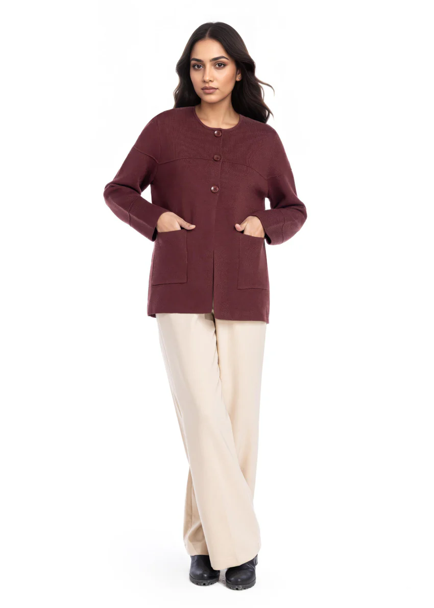 Maroon-Round Neck Full Sleeves Cardigan Sweater (25Y-034-67) - Image 4
