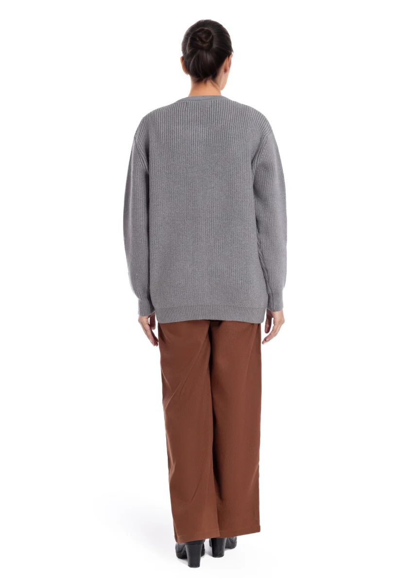 Grey-Round Neck Full Sleeves Cardigan Sweater (25Y-035-67) - Image 2