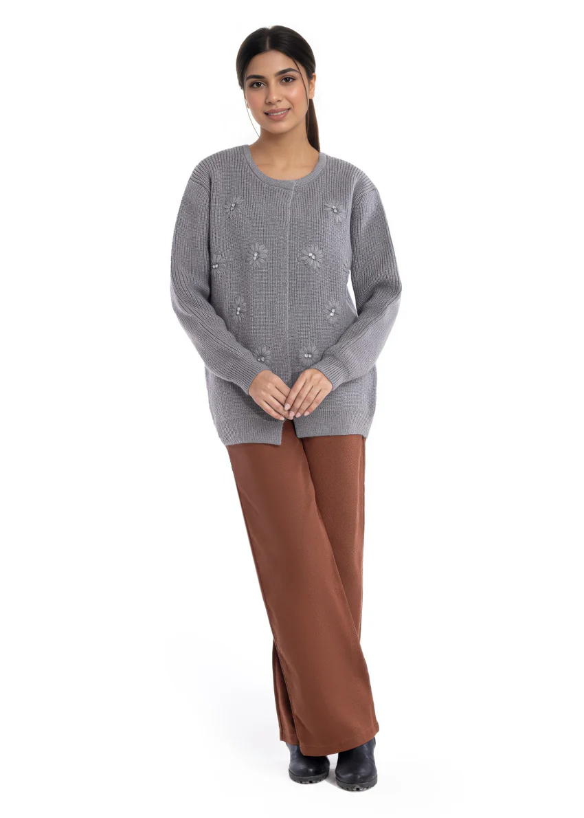 Grey-Round Neck Full Sleeves Cardigan Sweater (25Y-035-67) - Image 3