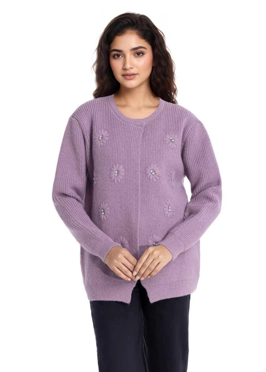 L-Plum-Round Neck Full Sleeves Cardigan Sweater (25Y-035-67) - Image 3