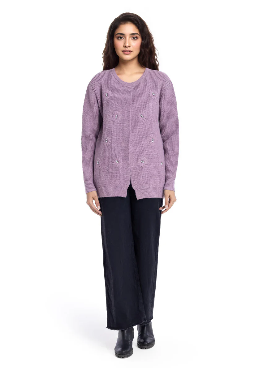 L-Plum-Round Neck Full Sleeves Cardigan Sweater (25Y-035-67) - Image 4