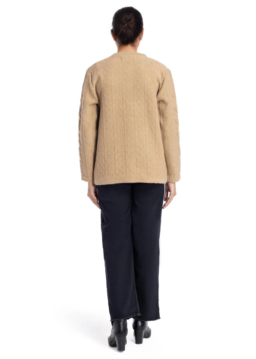 Beige-Round Neck Full Sleeves Cardigan Sweater (25Y-036-67) - Image 2