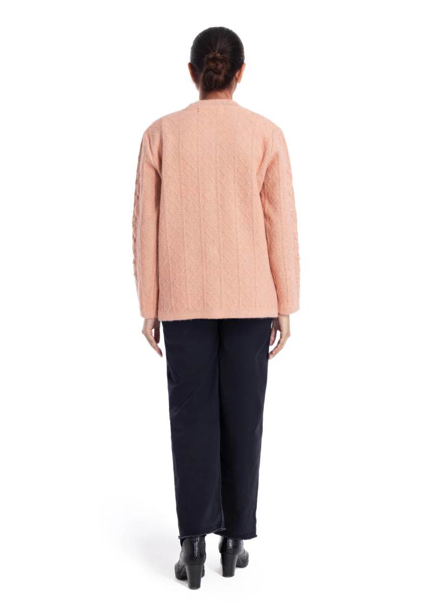 Peach-Round Neck Full Sleeves Cardigan Sweater (25Y-036-67) - Image 2