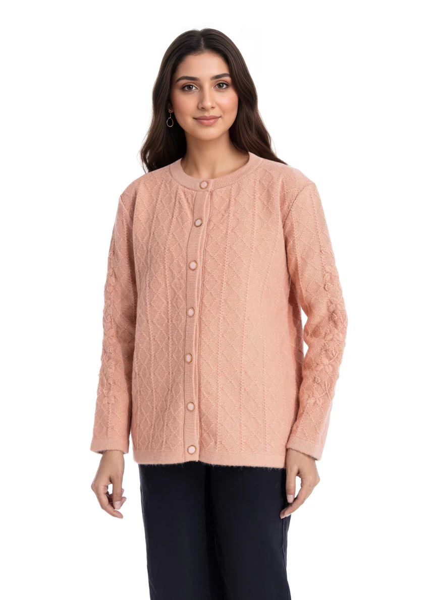 Peach-Round Neck Full Sleeves Cardigan Sweater (25Y-036-67) - Image 3