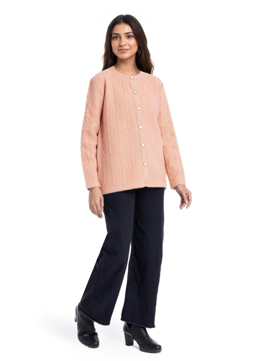 Peach-Round Neck Full Sleeves Cardigan Sweater (25Y-036-67) - Image 4