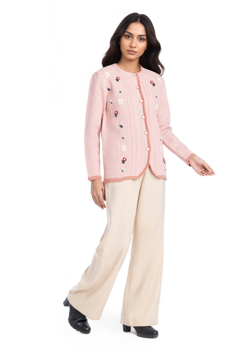 B-Pink-Round Neck Full Sleeves Cardigan Sweater (25Y-037-67) - Image 4