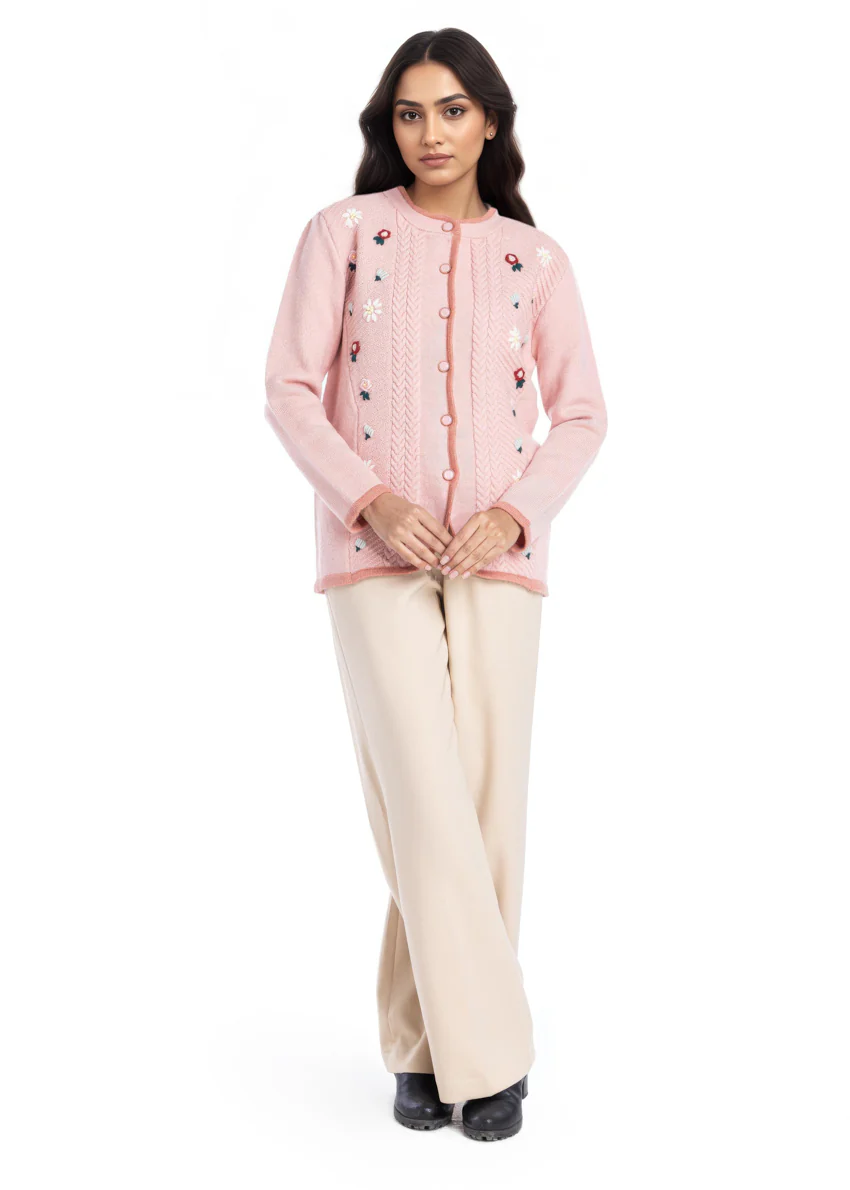 B-Pink-Round Neck Full Sleeves Cardigan Sweater (25Y-037-67) - Image 5