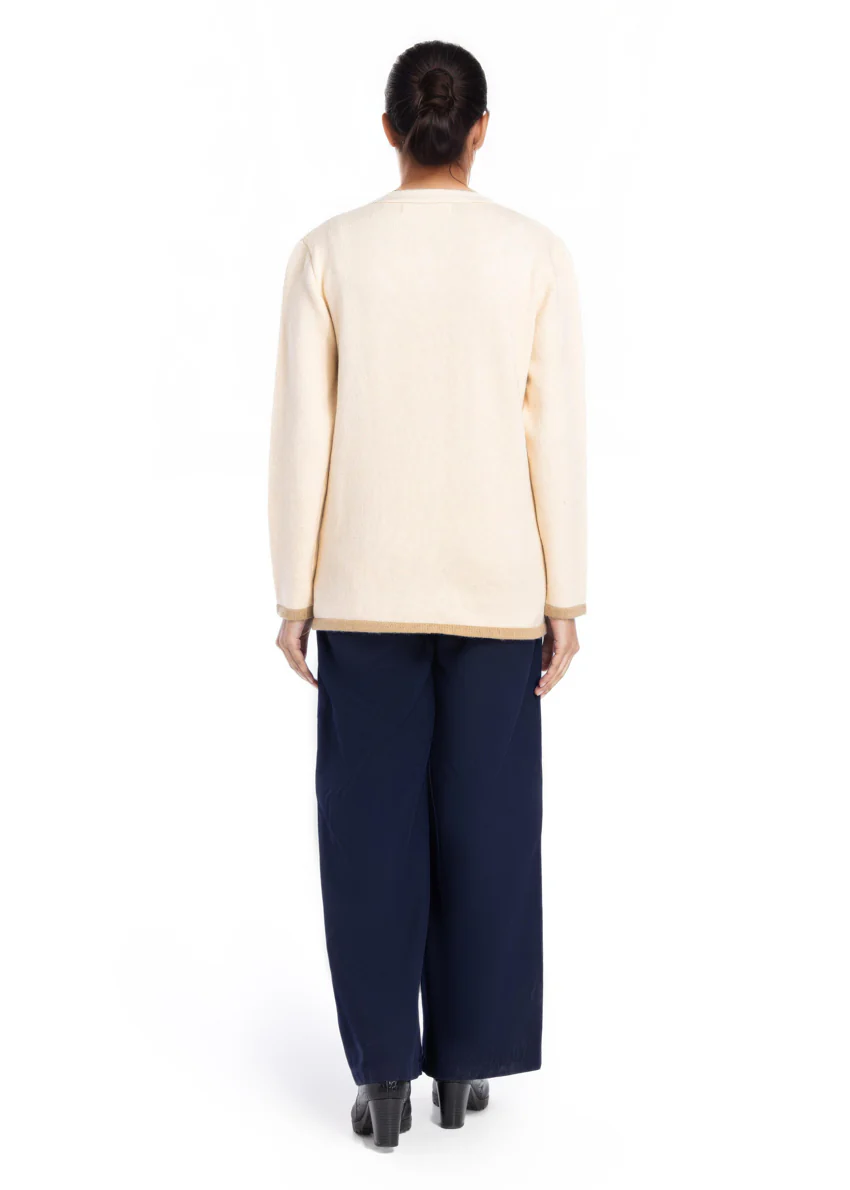Cream-Round Neck Full Sleeves Cardigan Sweater (25Y-037-67) - Image 2